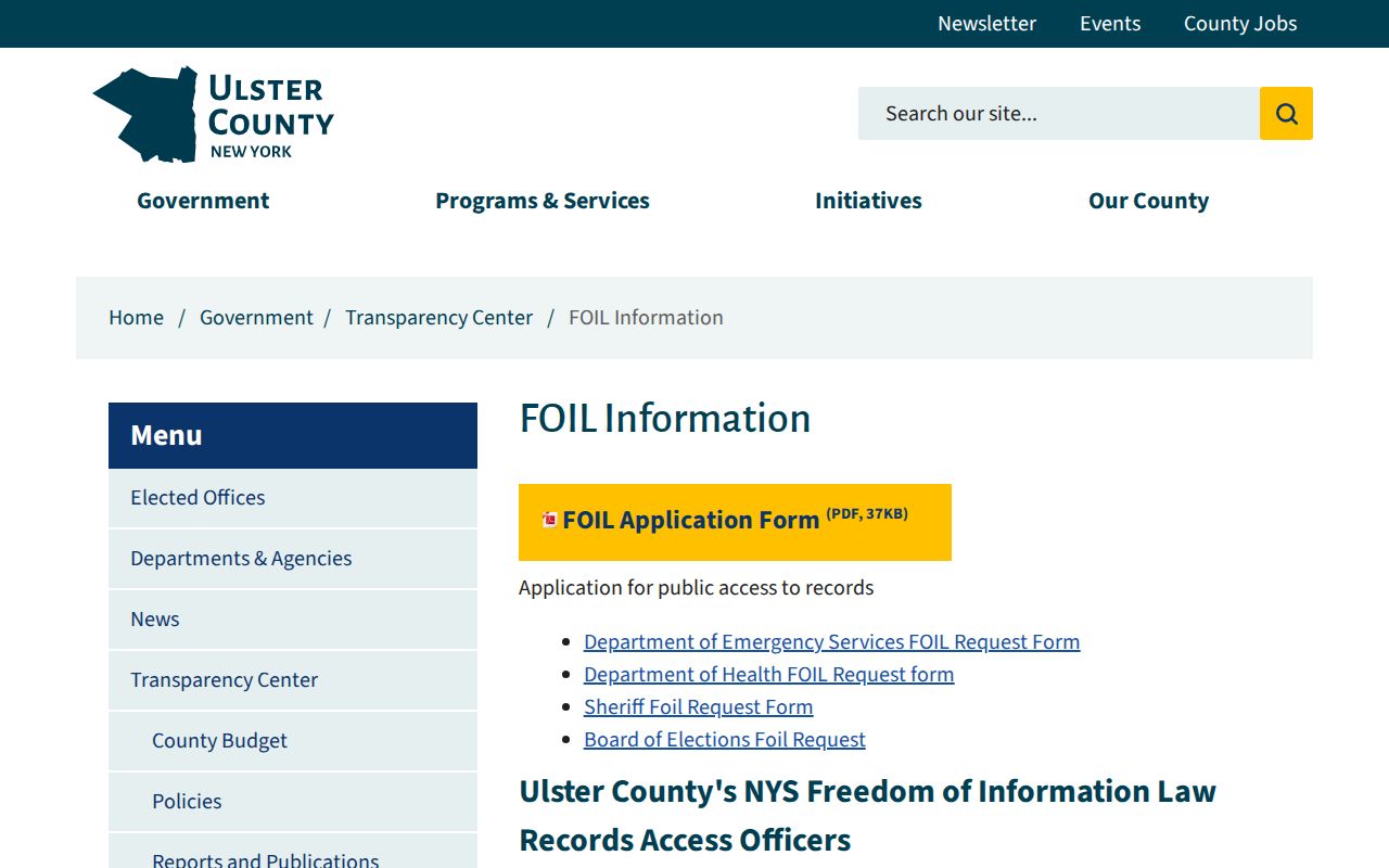 Ulster County criminal history FOIL forms and access officers