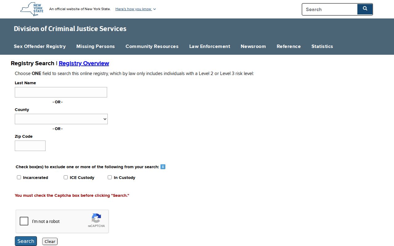 Ulster County criminal history New York Sex Offender Registry search