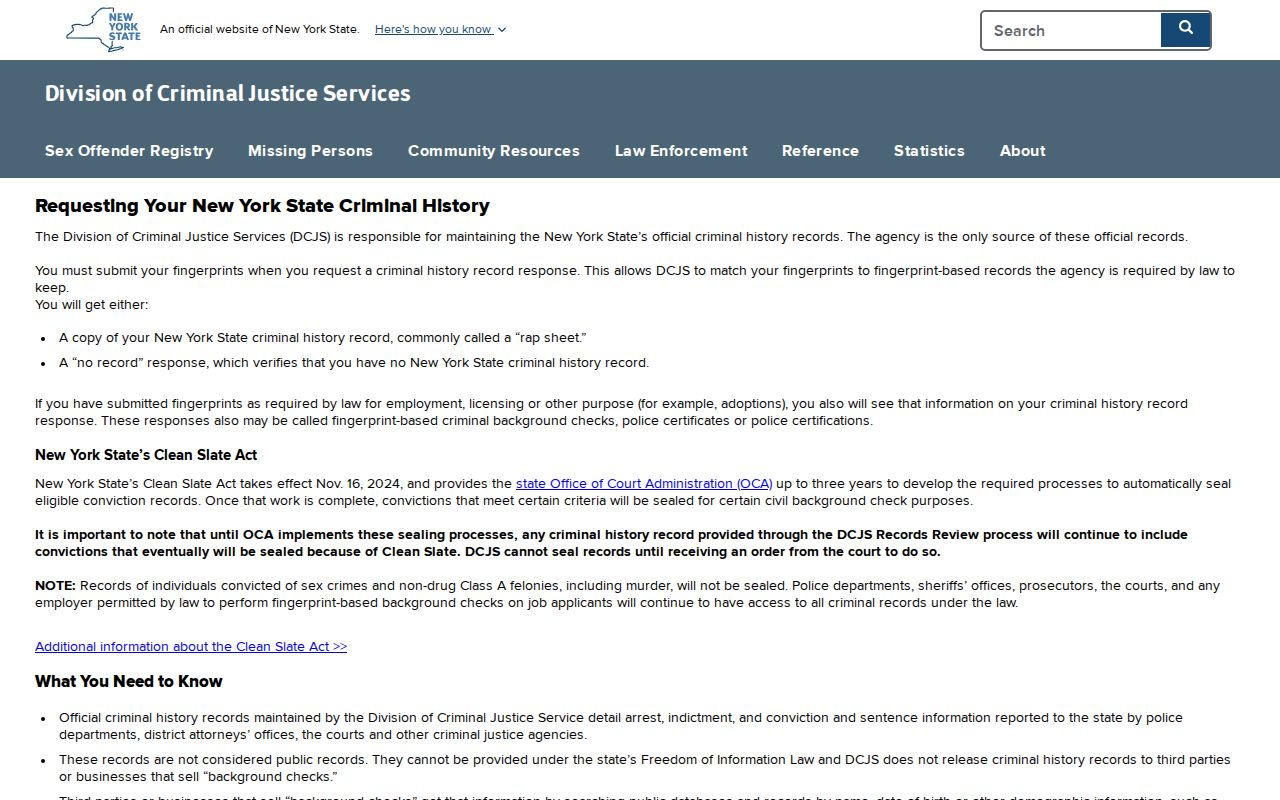 Ulster County criminal history DCJS Personal Record Review page