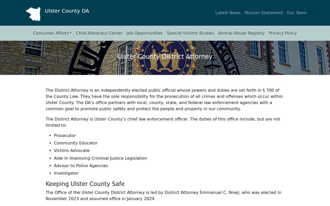 Ulster County District Attorney office source for arrest charge review