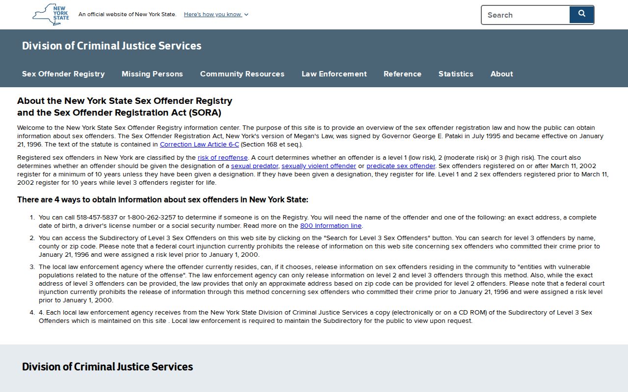 Ulster County sex offender registry levels and duration rules