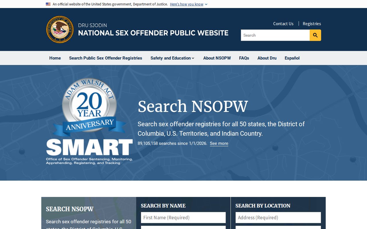 Ulster County sex offender check through the national DOJ registry